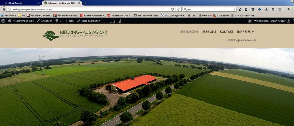 Screenshot: Die neue Internetpräsentation der Niedringhaus GbR (www.niedringhaus-agrar.de) zeigt im Beispiel ein Luftbild vom neuen Ferkelaufzuchtstall an der Stemmer Landstraße. Foto: Jürgen Krüger